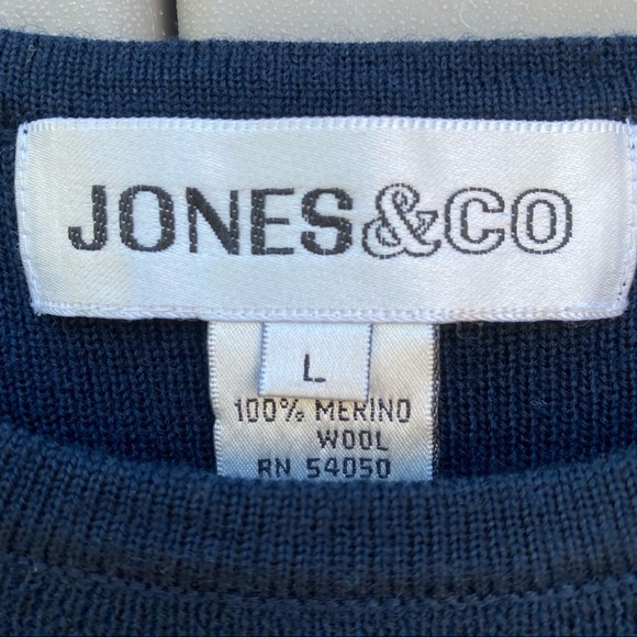Vintage Jones & Co triple stripe crewneck pullover wool sweater sz L - Picture 3 of 7